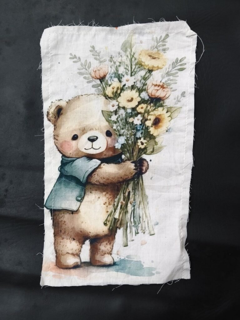 Teddy Bear Artwork Print Cotton Fabric Sew Onn Patch 9 x 5 Inch – SP0004
