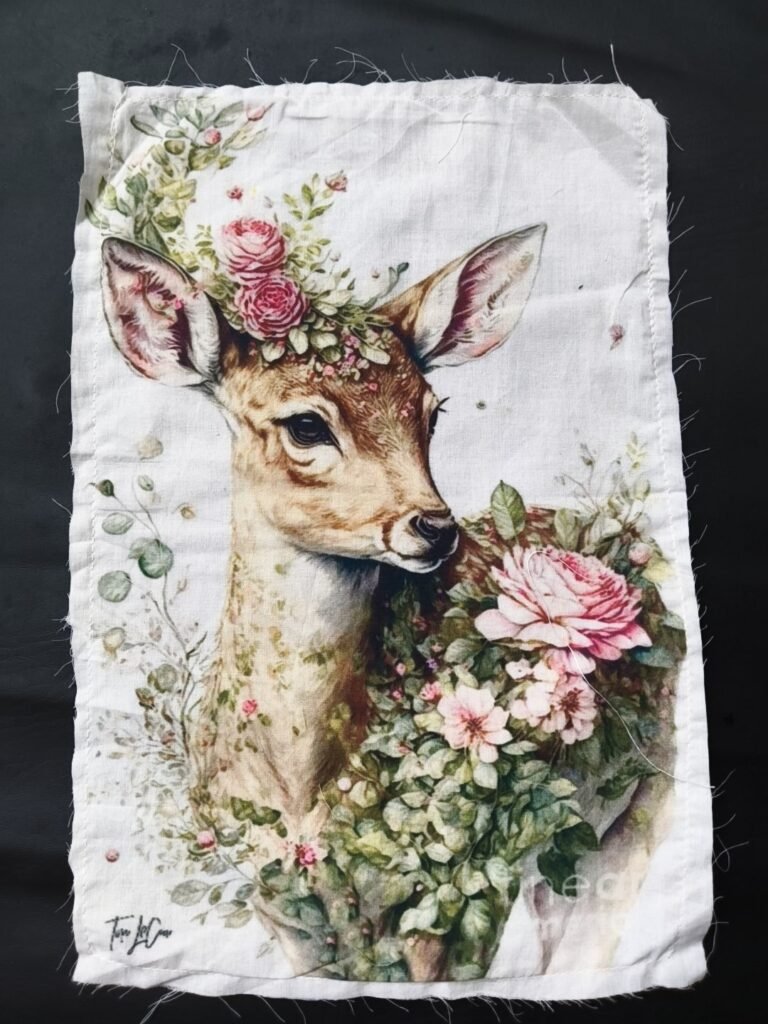 Deer Artwork Print Cotton Fabric Sew Onn Patch 11 x 7.5 Inch – LP0026