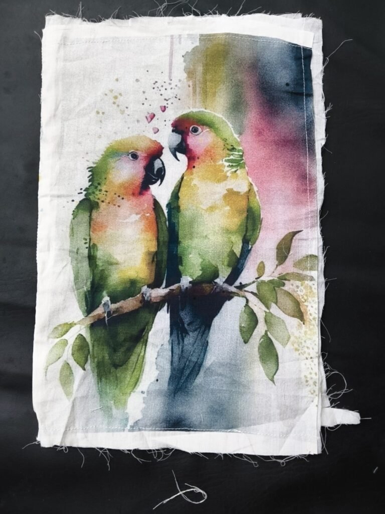Two Lovebirds Print Cotton Fabric Sew Onn Patch 11 x 7 Inch – LP0038
