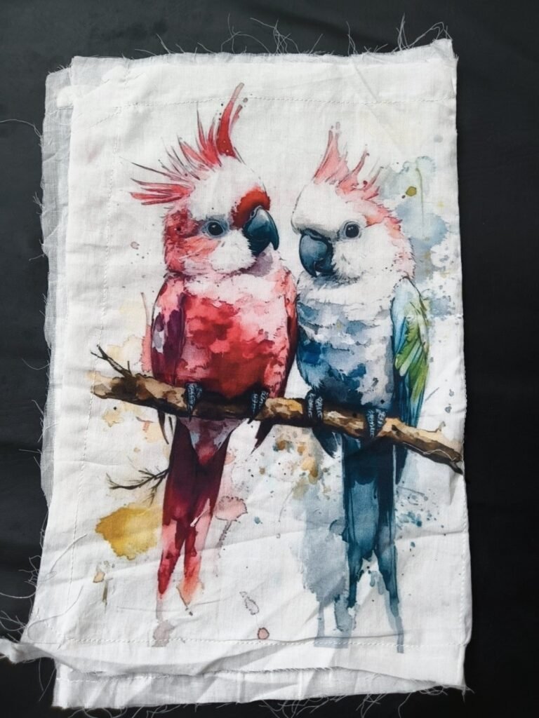 Cockatoo Parrots Print Cotton Fabric Sew Onn Patch 10.5 x 7 Inch – SP0013
